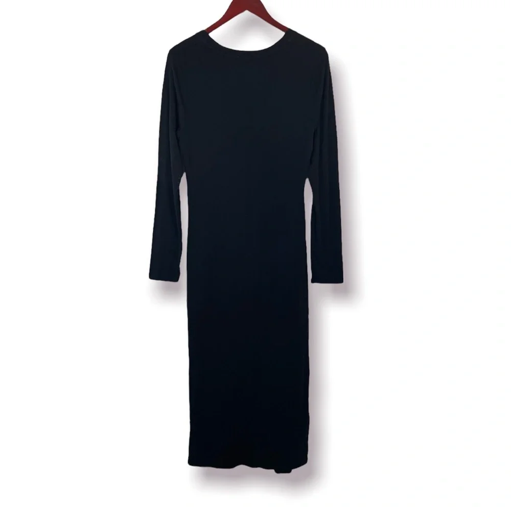 Anthropologie Sundry Twist Front Long sleeve Black Midi Dress XL NWT - Picture 6 of 9